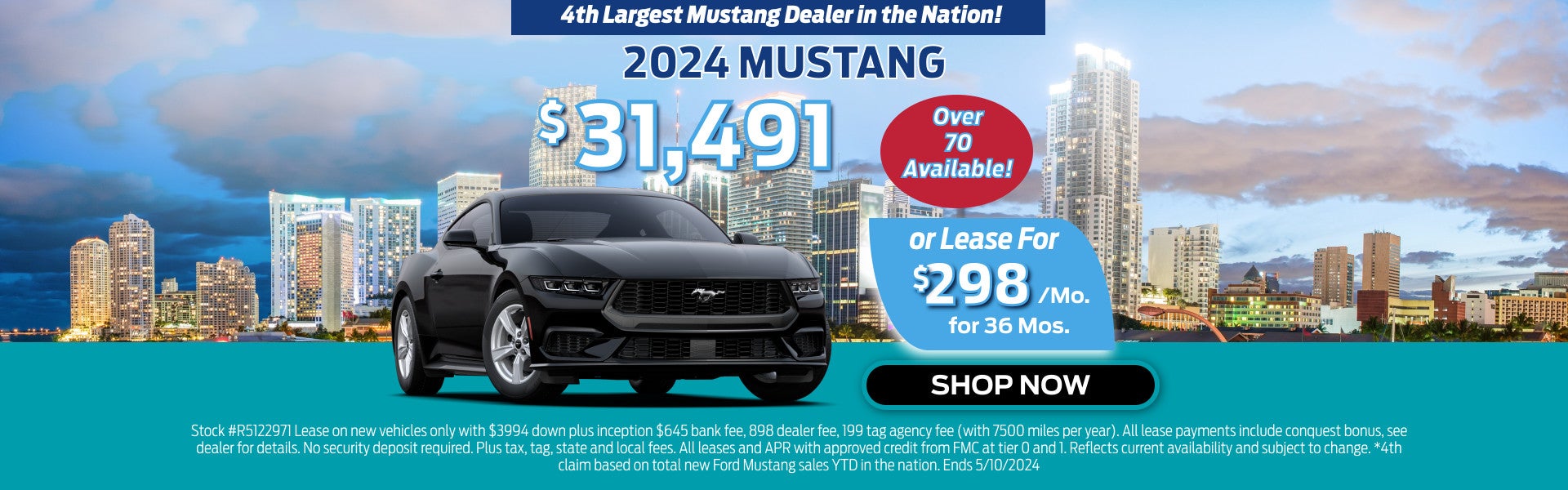 2024 Mustang, $298/mo for 36 months